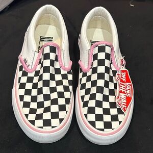 Vans Pink Trim Checkerboard Slip-Ons